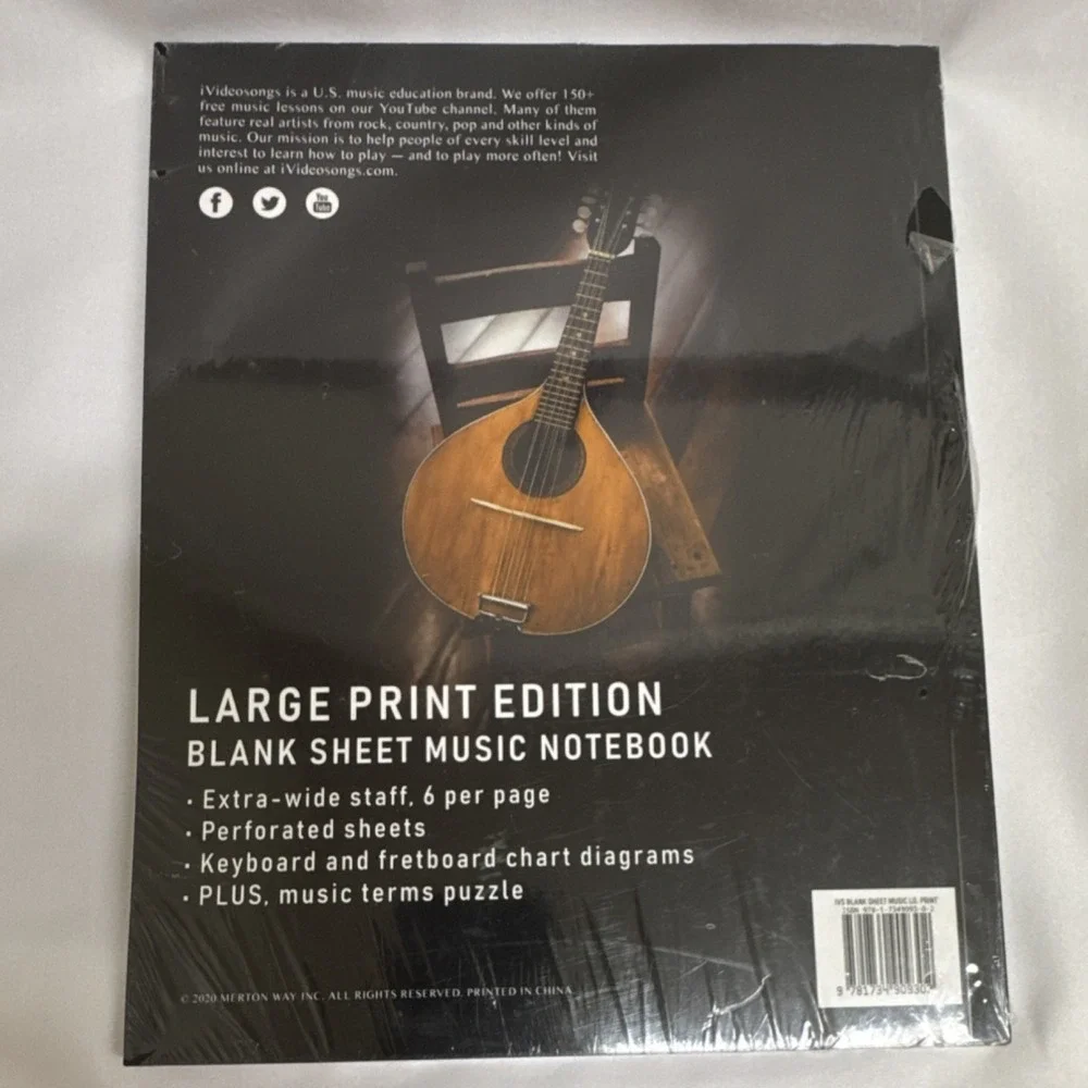 iVideosongs Large Staff Blank Sheet Music Wide Staves 6 Per Page Guitar Piano